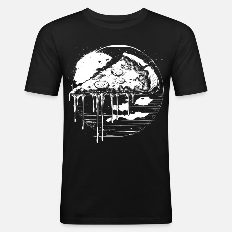 Pizza Grafik - Männer Slim Fit T-Shirt - Schwarz
