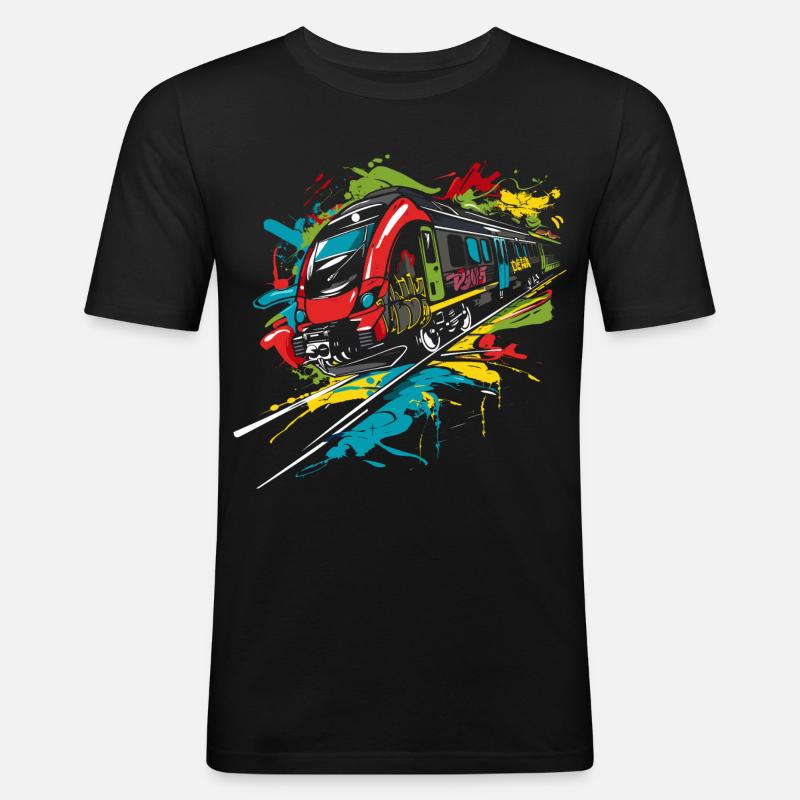 Graffiti Eisenbahn - Männer Slim Fit T-Shirt - Schwarz