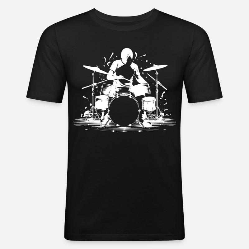 Schlagzeuger Grafik - Männer Slim Fit T-Shirt - Schwarz