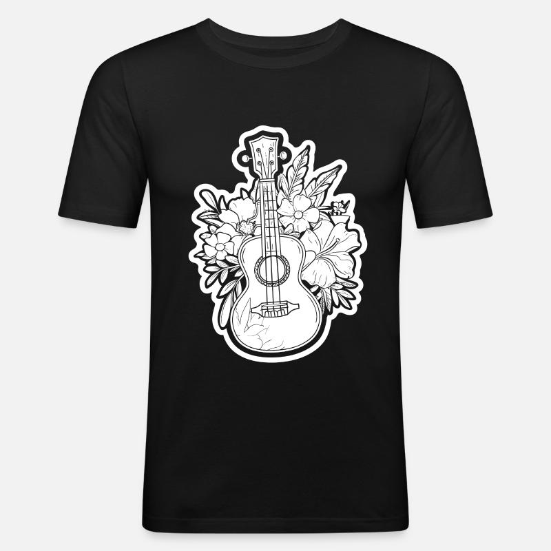 Ukulele Comic Look - Männer Slim Fit T-Shirt - Schwarz