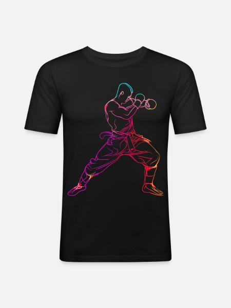 Oldschool Kickboxer - Männer Slim Fit T-Shirt - Schwarz