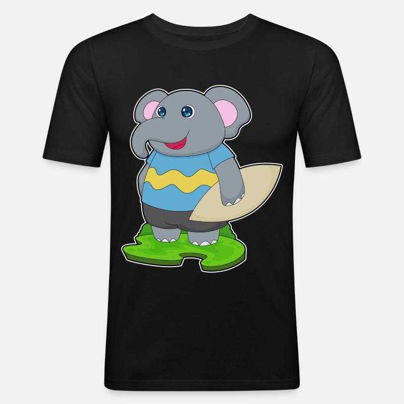 Elefant Surfer Surfbrett - Männer Slim Fit T-Shirt - Schwarz