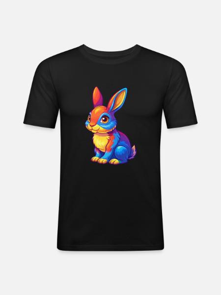kanin, farverig, kawaii, tegneseriefigur Clipart - Herre Slim Fit T-Shirt - sort