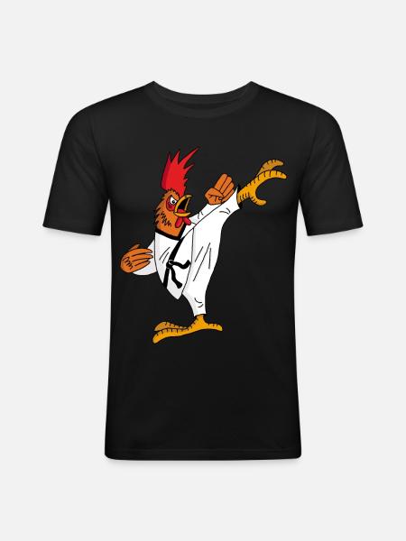 Rooster and Karate - Men's Slim Fit T-Shirt - black
