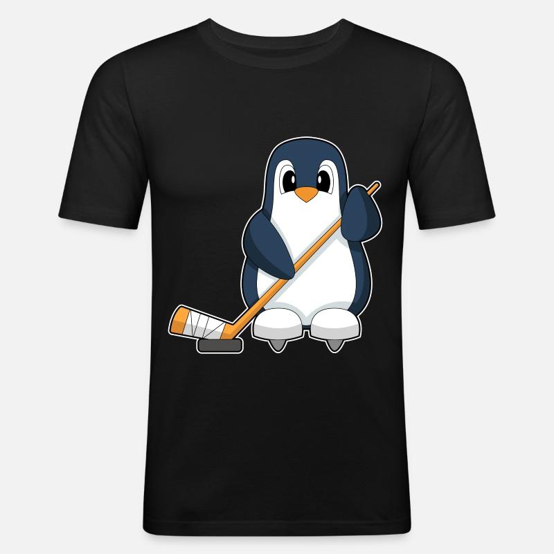 Pinguin Eishockey Eishockeyschläger - Männer Slim Fit T-Shirt - Schwarz