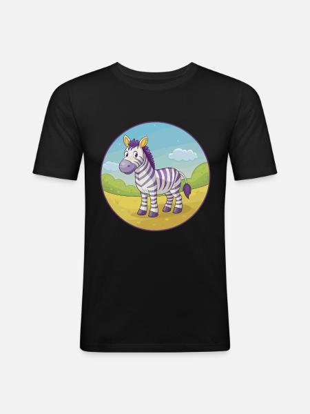 zebra, sød, kawaii, cartoon Clipart, dyr, kæledyr - Herre Slim Fit T-Shirt - sort