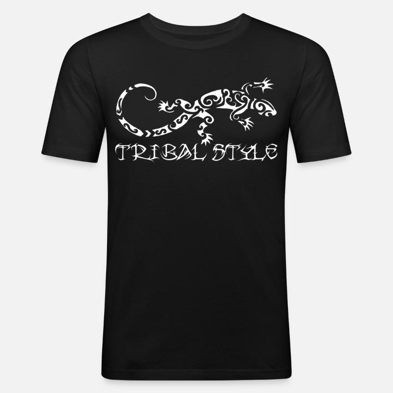 Polynesische weiße Eidechse - Männer Slim Fit T-Shirt - Schwarz