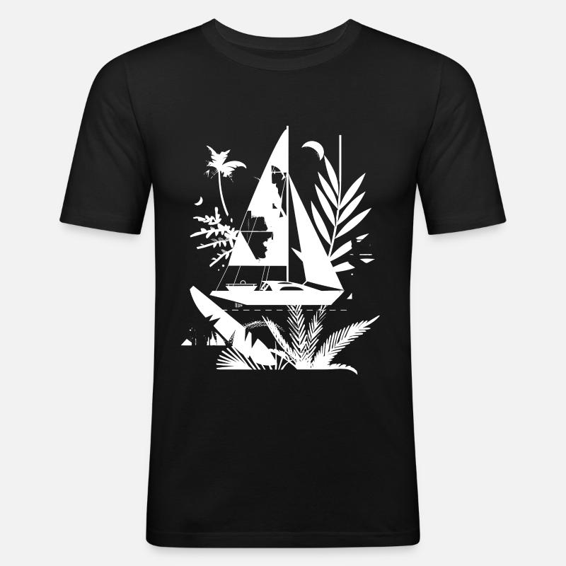 Segelboot Comic - Männer Slim Fit T-Shirt - Schwarz