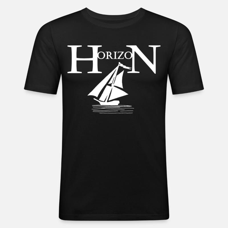 Weißes Boot und Horizont - Männer Slim Fit T-Shirt - Schwarz