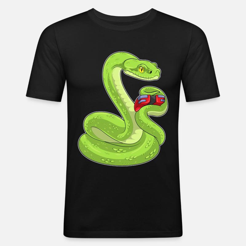 Schlange Gamer Controller - Männer Slim Fit T-Shirt - Schwarz