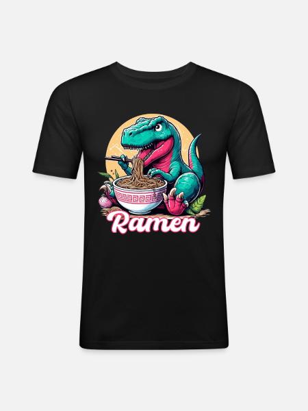 Cute T-Rex Ramen Dinosaur Gift - Men's Slim Fit T-Shirt - black
