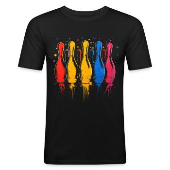 Bowling Farbkleckse - Männer Slim Fit T-Shirt - Schwarz - Vorne - Nik (191cm)