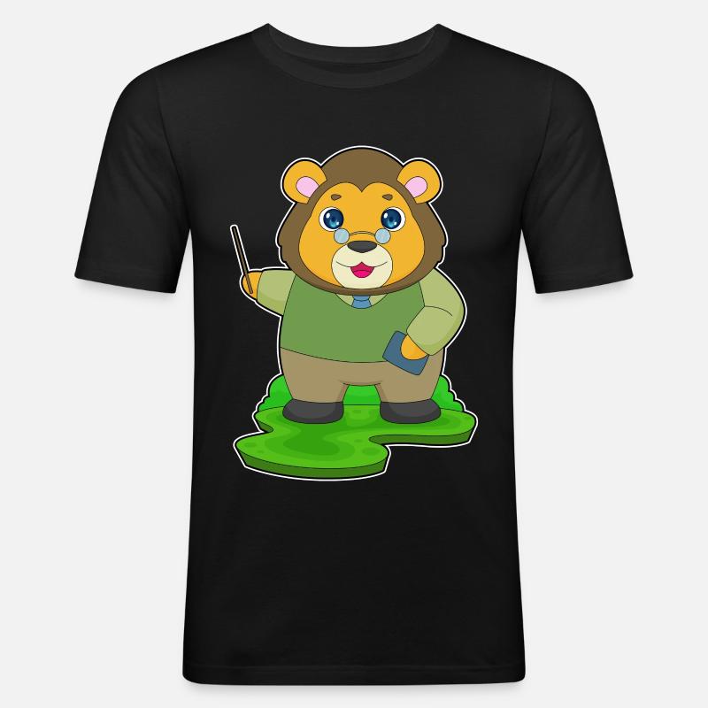 Löwe Lehrer Pointer - Männer Slim Fit T-Shirt - Schwarz
