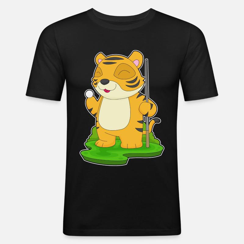 Tiger Billiard Queue - Männer Slim Fit T-Shirt - Schwarz