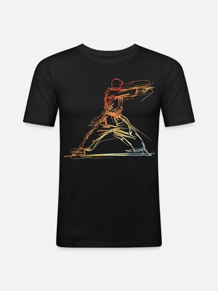 Karateka Line Sketch Retro - Men's Slim Fit T-Shirt - black