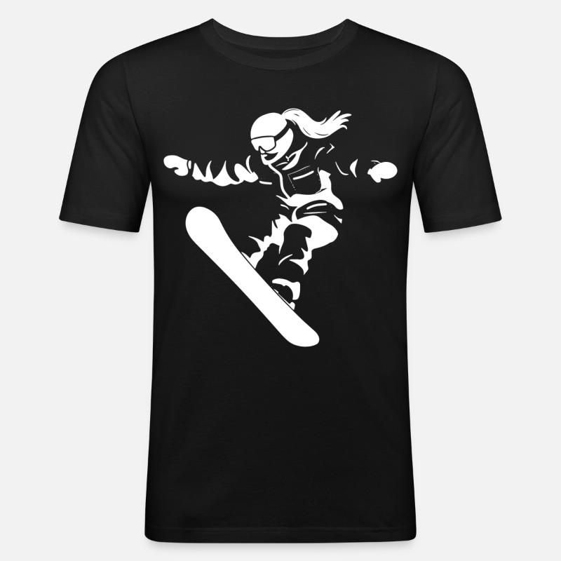 Dessin d’une snowboardeuse - T-shirt près du corps Homme - noir