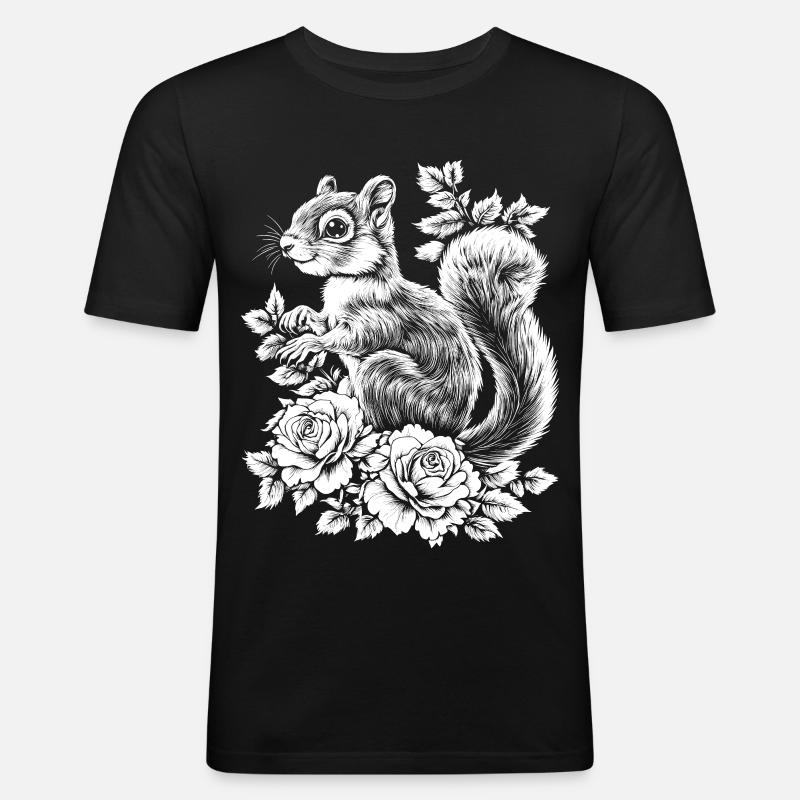 Hörnchen Rose Blumen Ästhetik Eichhörnchen - Männer Slim Fit T-Shirt - Schwarz