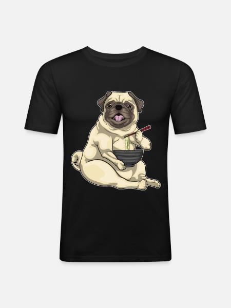 Mops Koch Ramen Kochen - Männer Slim Fit T-Shirt - Schwarz