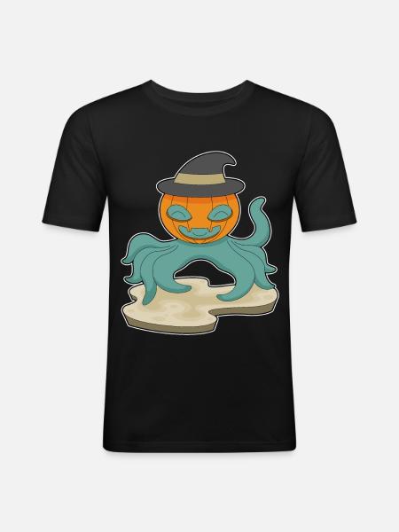 Octopus Halloween Pumpkin - Men's Slim Fit T-Shirt - black