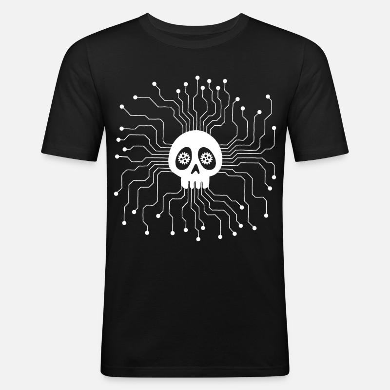 White Microprocessor Skull - Men's Slim Fit T-Shirt - black