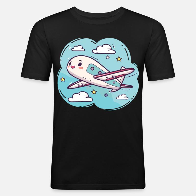 Flugzeug Comic Look - Männer Slim Fit T-Shirt - Schwarz