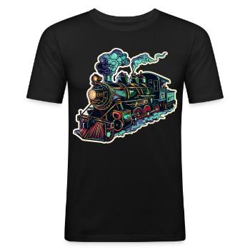 Lokomotive Cartoon Look - Männer Slim Fit T-Shirt - Schwarz - Vorne - Nik (191cm)
