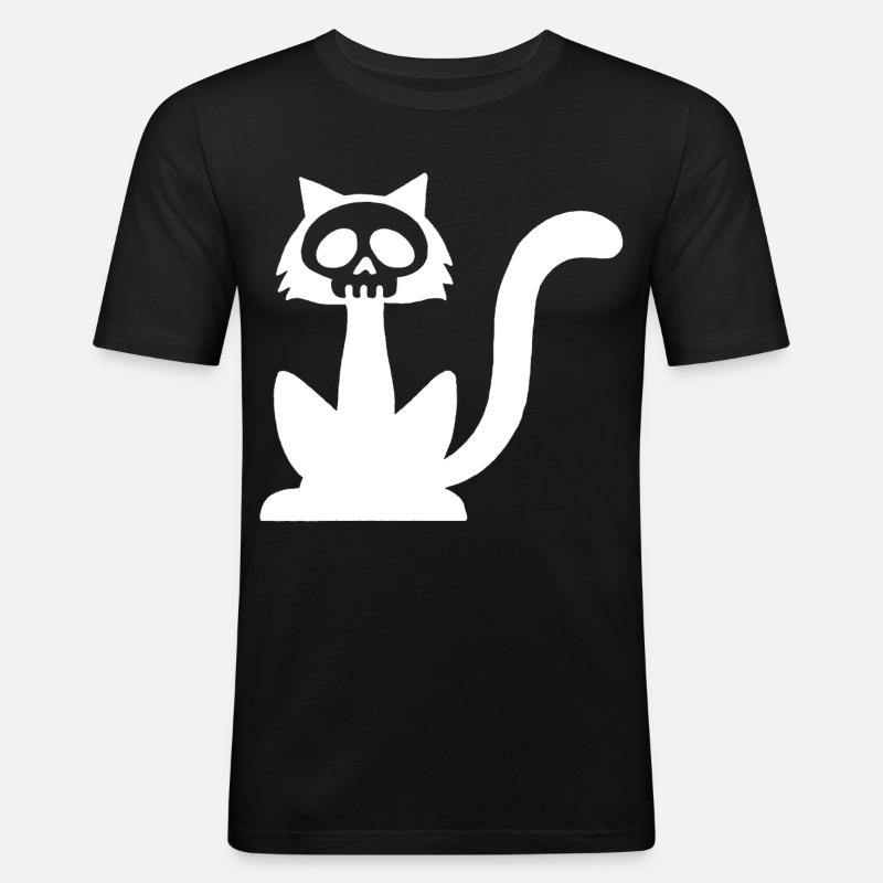 Weißer Katzenschädel - Männer Slim Fit T-Shirt - Schwarz