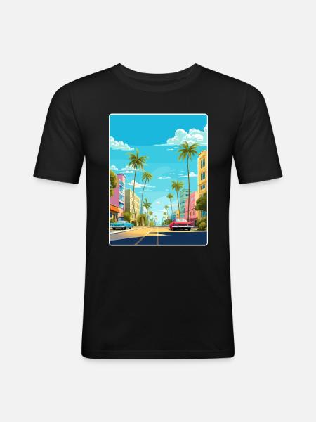 Miami Florida Travel Poster Souvenir Painting WPA - Men's Slim Fit T-Shirt - black