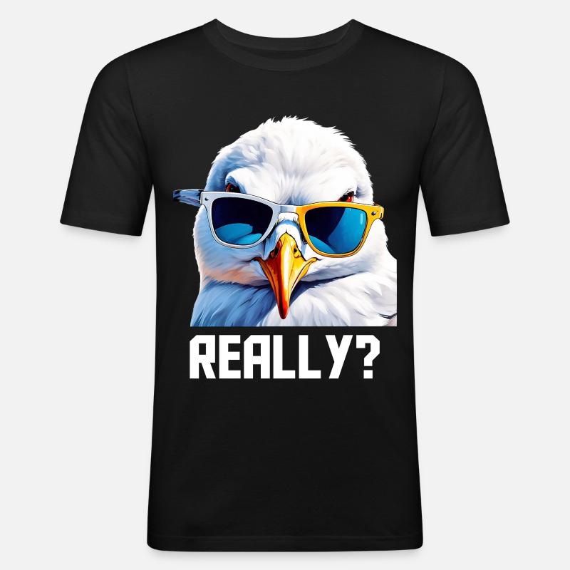 Really - Möwe mit Sonnebrille - Männer Slim Fit T-Shirt - Schwarz