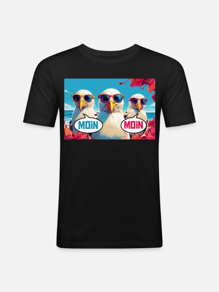 Moin Moin Möwen - Männer Slim Fit T-Shirt - Schwarz