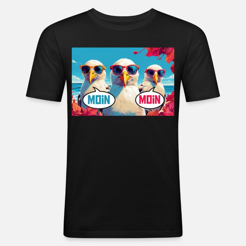 Moin Moin Möwen - Männer Slim Fit T-Shirt - Schwarz