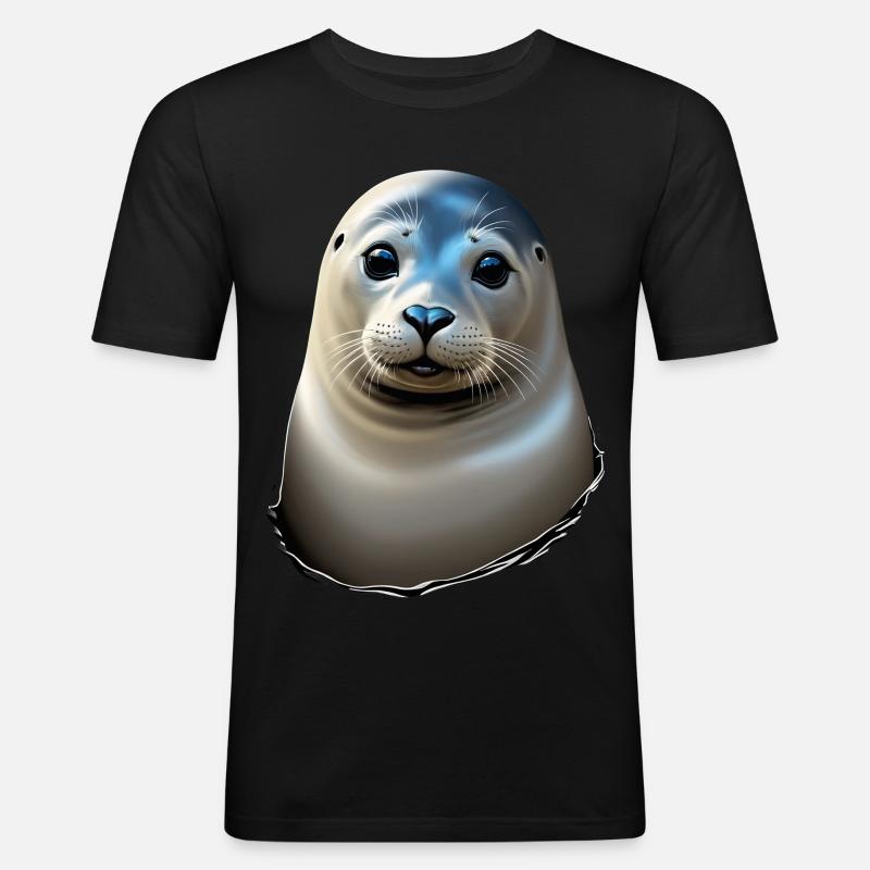 Schöne Robbe - Männer Slim Fit T-Shirt - Schwarz