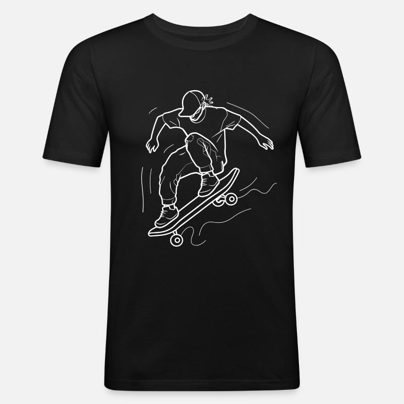 Skateboarding Junge Line Art - Männer Slim Fit T-Shirt - Schwarz