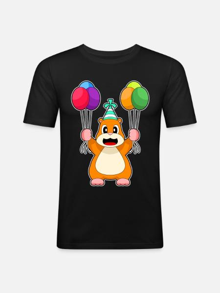Hamster Birthday Balloon - Men's Slim Fit T-Shirt - black