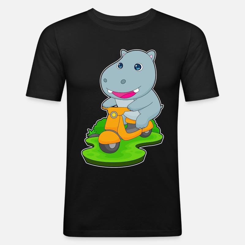 Nilpferd Motorroller - Männer Slim Fit T-Shirt - Schwarz