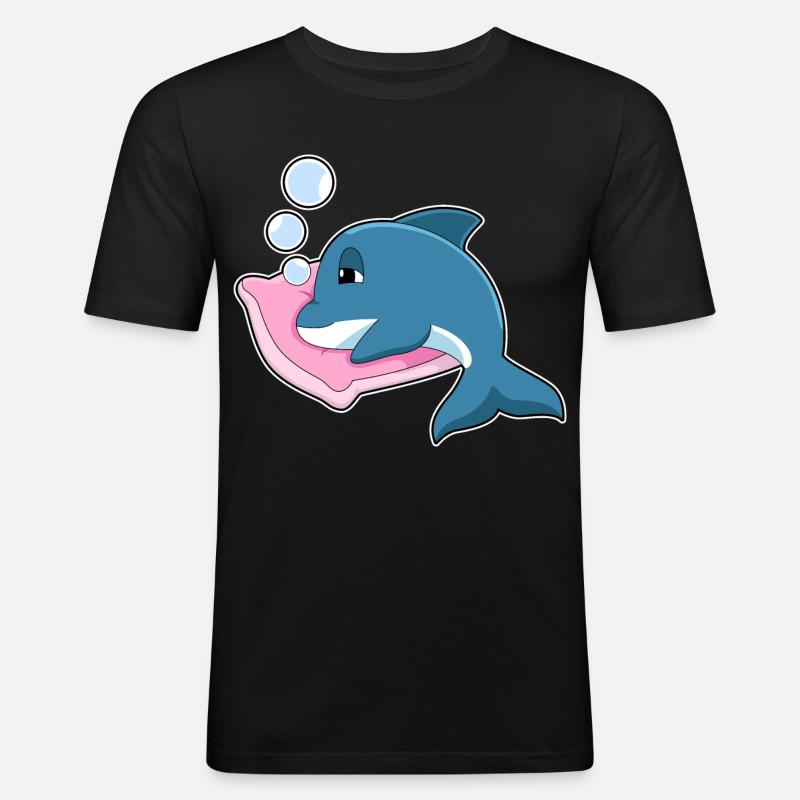 Dolphin Sleeping Pillow - Men's Slim Fit T-Shirt - black