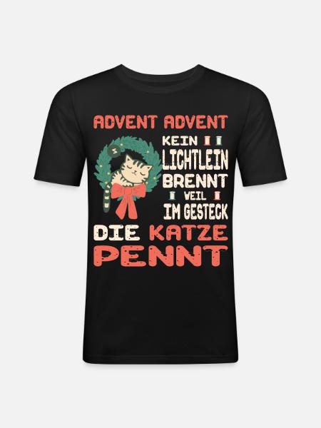 Temps de l’Avent avec chat - T-shirt près du corps Homme - noir
