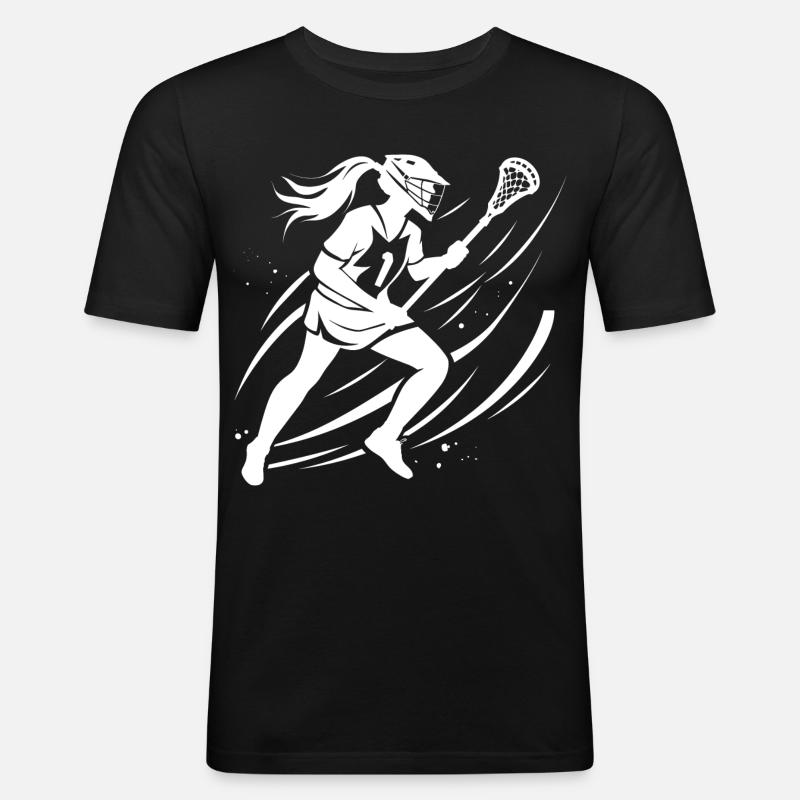 Lacrosse Mädchen - Männer Slim Fit T-Shirt - Schwarz