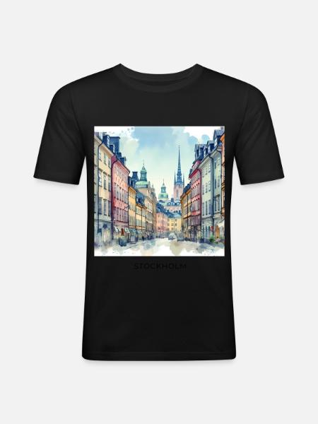 Gamla Stan Stockholm Scandinavia Sweden Spring - Men's Slim Fit T-Shirt - black