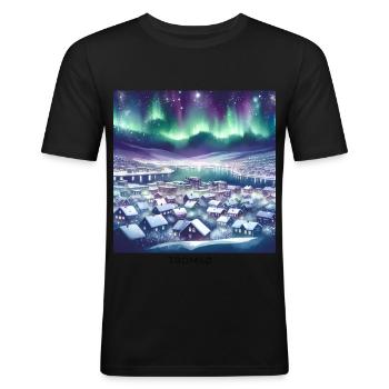 Tromsø Winterlandschaft Skandinavien Norwegen - Männer Slim Fit T-Shirt - Schwarz - Vorne - Nik (191cm)