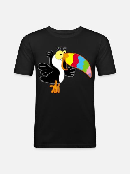 Vogel und mehrfarbiger Schnabel - Männer Slim Fit T-Shirt - Schwarz