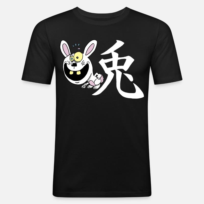 Crazy Rabbit Manga - Männer Slim Fit T-Shirt - Schwarz