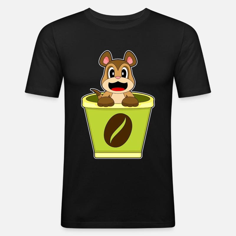 Erdmännchen Becher Kaffee - Männer Slim Fit T-Shirt - Schwarz