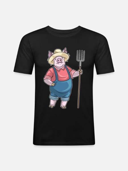 Pig Farmer Pitchfork Farm - Men's Slim Fit T-Shirt - black