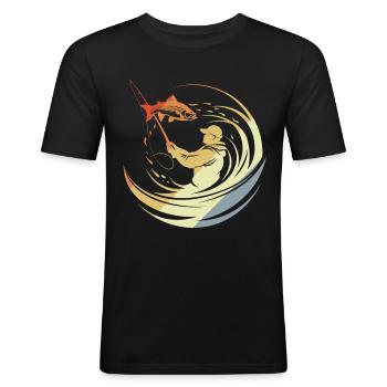 Vintage Fischen - Männer Slim Fit T-Shirt - Schwarz - Vorne - Nik (191cm)