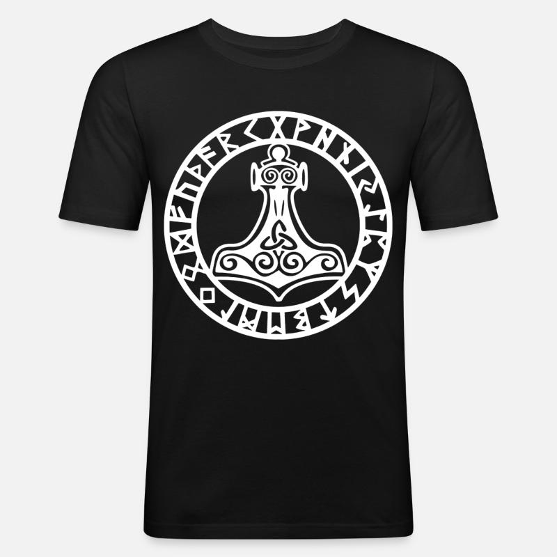 Weißer Wikingerhammer - Männer Slim Fit T-Shirt - Schwarz