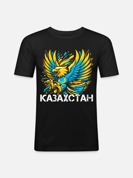 Kasachstan Adler Flagge Fahne kyrillisch Geschenk - Männer Slim Fit T-Shirt - Schwarz