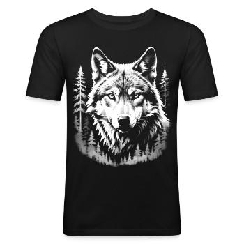 Wolf, Forest - Men's Slim Fit T-Shirt - black - Front - Nik (191cm)