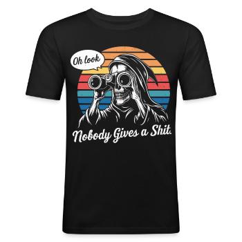 Oh schau mal, niemand kümmert sich um Sensenmann Humor Design - Männer Slim Fit T-Shirt - Schwarz - Vorne - Nik (191cm)