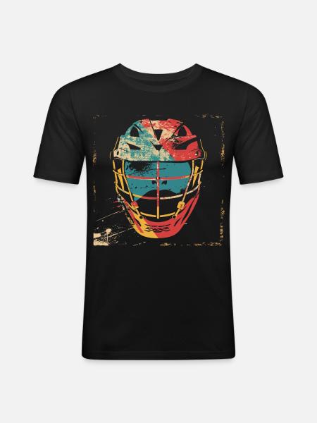 Oldschool Lacrosse Helm - Männer Slim Fit T-Shirt - Schwarz